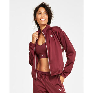 Reebok Women Logo Tricot Long Sleeve Track Jacket Maroon Size L